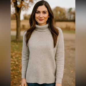 Tahari Luxe 76% Cashmere Blend Moss Green | Gray Funnel Neck Sweater Oversize XS